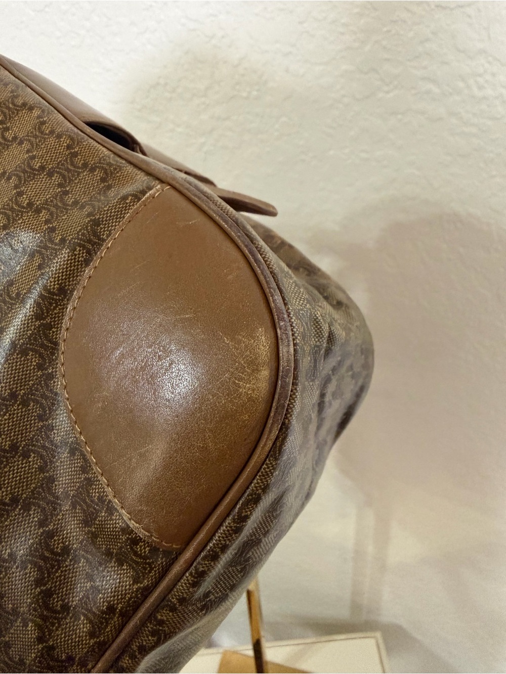 Celine Brown Monogram Boston Satchel with Leather Trim - Picture 6 of 11